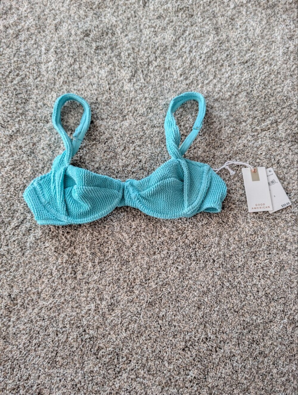 ​Good American Always Fit Demi Textured Bikini Top NWT Pool Blue Size Small